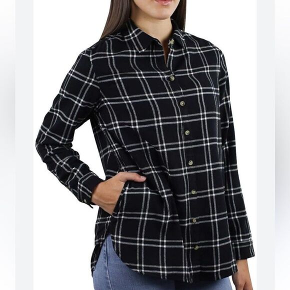 Jach’s Girlfriend Super Soft Black White Flannel Button Up Top Women’s Medium - Picture 1 of 4